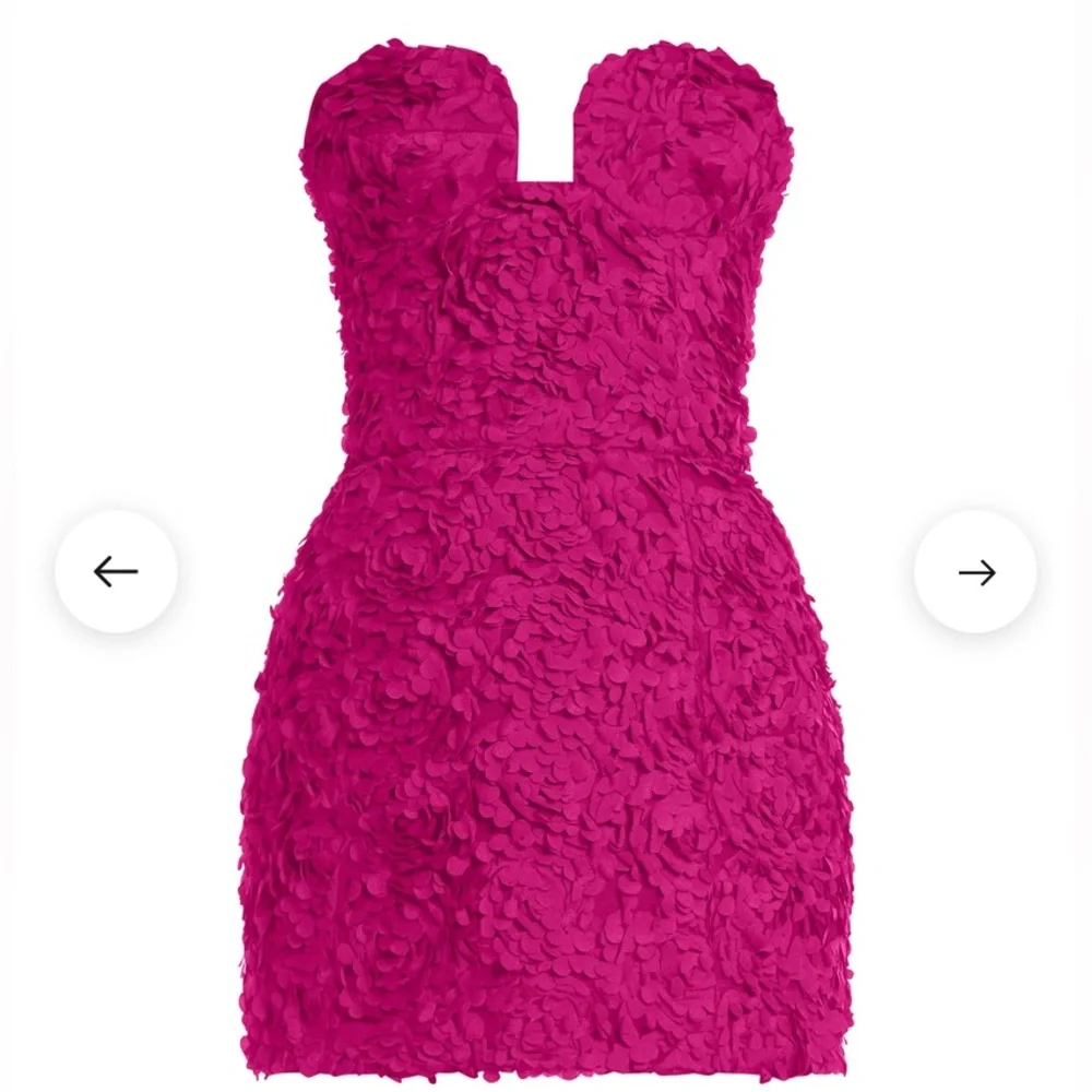 BCBG Strapless 3D Floral Dress - Hot Pink - Picture 4 of 9